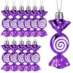 Purple Peppermint Candy Ornaments for Christmas (Pack of 12)