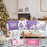 Purple Snowflake Christmas Cushion Covers (Set of 4)