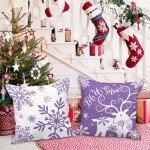 Purple Snowflake Christmas Cushion Covers (Set of 4)