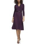 TOMMY HILFIGER Aubergine Midi Dress with Pleated Skirt