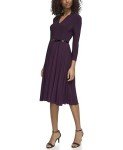 TOMMY HILFIGER Aubergine Midi Dress with Pleated Skirt