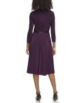 TOMMY HILFIGER Aubergine Midi Dress with Pleated Skirt