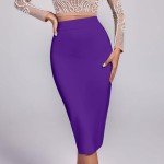 Purple High Waist Midi Bandage Pencil Skirt