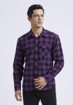 Men's Purple/Black Checked Flannel Button-Up Shirt