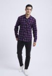 Men's Purple/Black Checked Flannel Button-Up Shirt