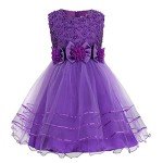 Purple Princess Dress with Flower Bow for Girls
