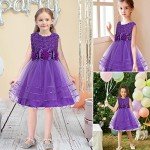 Purple Princess Dress with Flower Bow for Girls