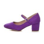 Purple Mid Block Heel Mary Jane Court Shoes