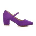 Purple Mid Block Heel Mary Jane Court Shoes