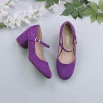 Purple Mid Block Heel Mary Jane Court Shoes
