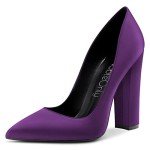 Purple Satin Block Heeled Pointed Toe Shoes