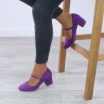 Purple Mid Block Heel Mary Jane Court Shoes
