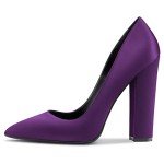 Purple Satin Block Heeled Pointed Toe Shoes