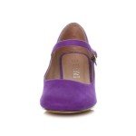 Purple Mid Block Heel Mary Jane Court Shoes