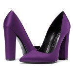 Purple Satin Block Heeled Pointed Toe Shoes
