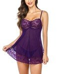 AVIDLOVE Purple Lace Mesh Babydoll Chemise