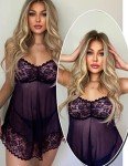 AVIDLOVE Purple Lace Mesh Babydoll Chemise