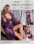 RS LOVE Purple Lace Lingerie Set with Mesh Robe – 3 Pieces