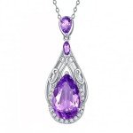 Purple Amethyst Filigree Pendant in Silver Necklace