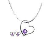 Amethyst Heart Pendant Necklace and Earrings Set