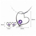 Amethyst Heart Pendant Necklace and Earrings Set