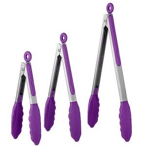 Purple Kitchen Tongs Set of 3 – Heat Resistant