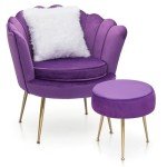Purple Velvet Accent Chair with Ottoman and Cushion
