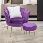 Purple Velvet Accent Chair with Ottoman and Cushion