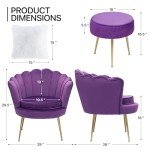 Purple Velvet Accent Chair with Ottoman and Cushion
