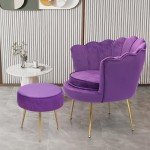 Purple Velvet Accent Chair with Ottoman and Cushion