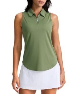 Women's Sleeveless Zip-Up Golf Polo Shirt - Olive