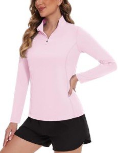 TACVASEN Women's Pink Long Sleeve Golf Rash Guard