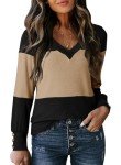 Dokotoo Women's Color Block V-Neck Long Sleeve Top