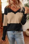 Dokotoo Women's Color Block V-Neck Long Sleeve Top