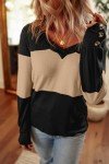 Dokotoo Women's Color Block V-Neck Long Sleeve Top