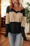 Dokotoo Women's Color Block V-Neck Long Sleeve Top