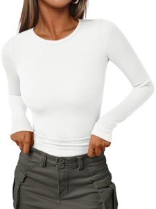 Women's Ribbed Crewneck Casual Fitted T-Shirt