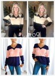 Dokotoo Women's Color Block V-Neck Long Sleeve Top