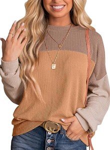 Dokotoo Women's Colorblock Long Sleeve Pullover Top