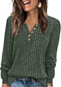 Stylish Women's Long Sleeve Henley Sweater Top