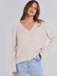Beige Oversized V-Neck Sweater for Women