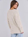 Beige Oversized V-Neck Sweater for Women