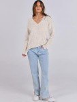 Beige Oversized V-Neck Sweater for Women