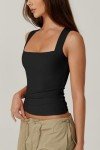 QINSEN Women’s Black Tank Top - Square Neck, Fitted