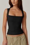 QINSEN Women’s Black Tank Top - Square Neck, Fitted