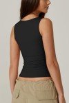 QINSEN Women’s Black Tank Top - Square Neck, Fitted
