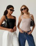 QINSEN Women’s Black Tank Top - Square Neck, Fitted