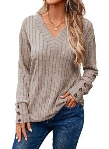 Dokotoo Women's Soft V-Neck Long Sleeve Tunic Top