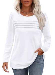 OFEEFAN Women's Long Sleeve Blouse - White, XXL