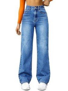 Funuca Women's High Waisted Wide Leg Denim Pants